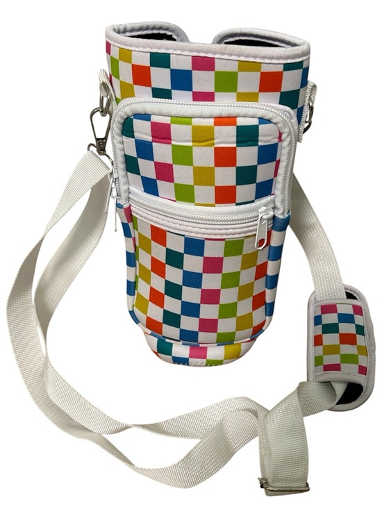 The Unbranded Brand Handbags - Water Bottle Cup Sleeve With Pouch Crossbody Water Bottle Holder- White Strap